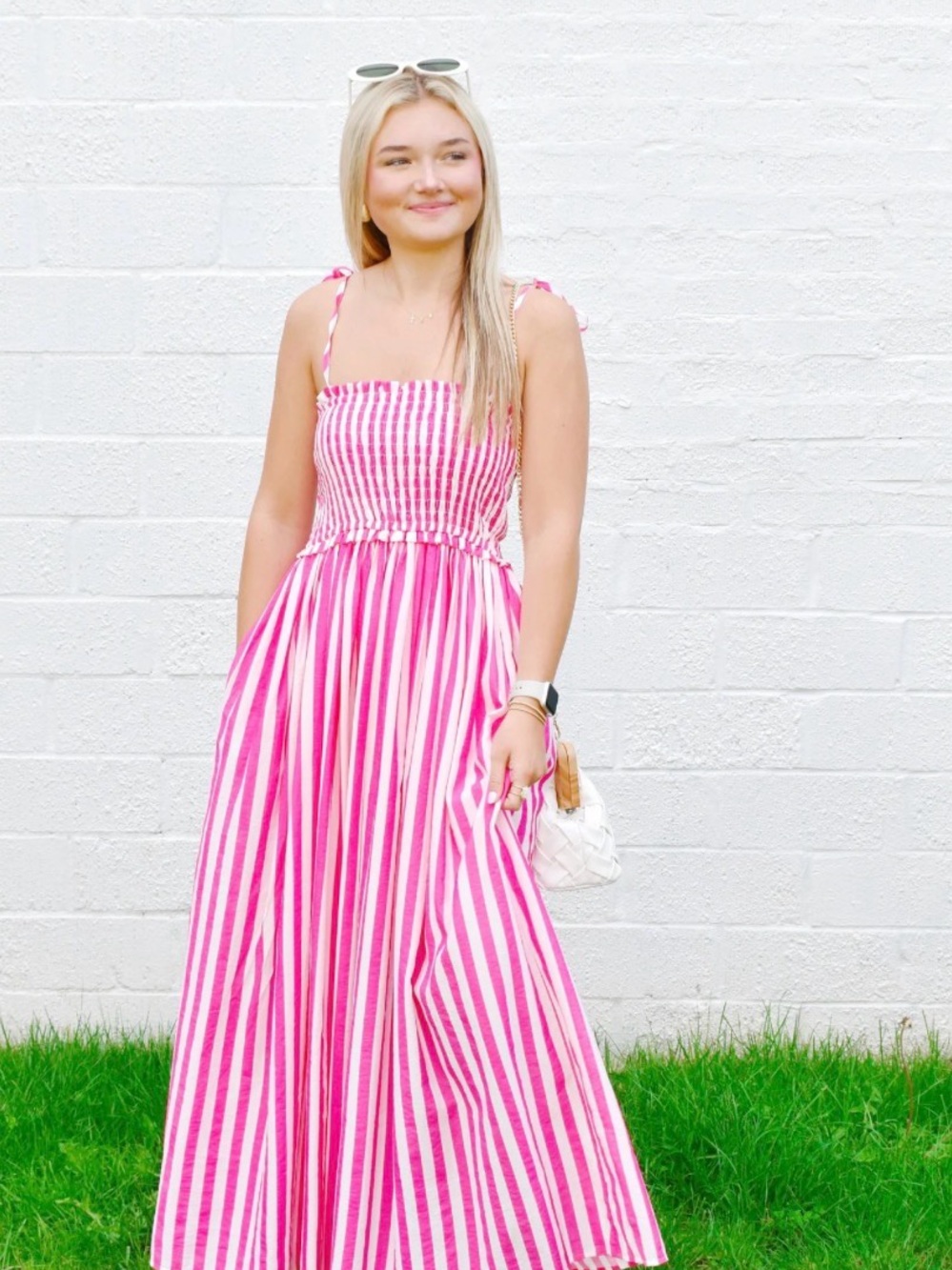 entro Pink and White Striped Maxi Dress